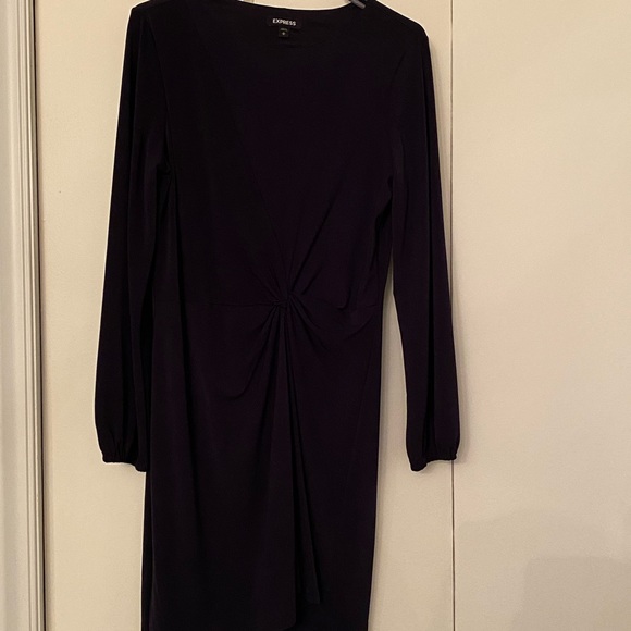 Express Navy Blue Long Sleeve Twist Front Dress Medium - Picture 2 of 4